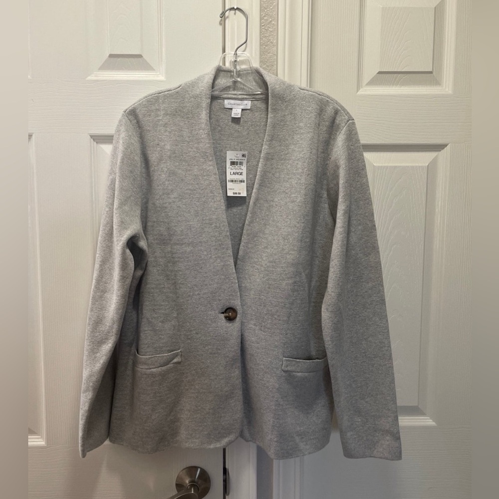 Womens Charter Club Gray Cardigan Sweater
